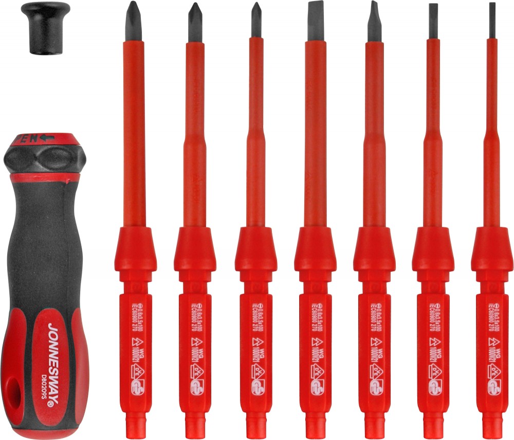 Jonnesway DV15109S Отвертка диэлектрическая со сменными стержнями в наборе, 9 предметов DV15109S