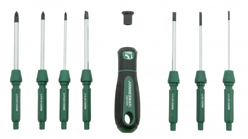 Jonnesway DB0309S Отвертка со сменными стержнями в наборе, 9 предметов DB0309S