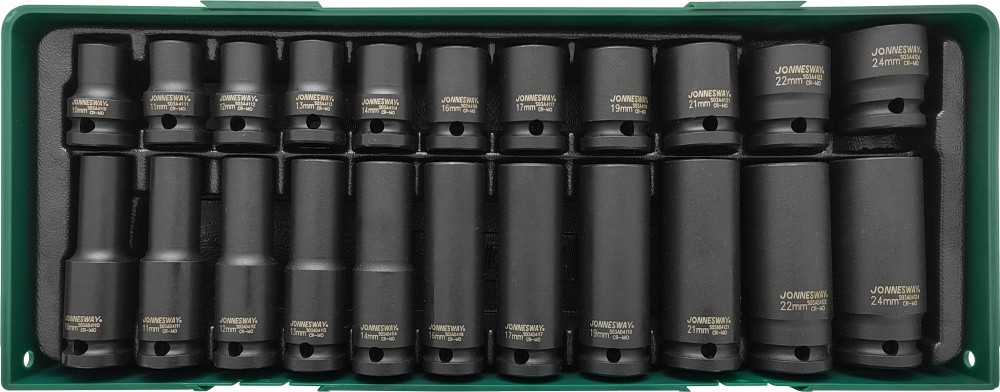 Jonnesway S03A4122SP Набор головок ударных 1/2"DR в ложементе, 10-24 мм, 22 предмета S03A4122SP
