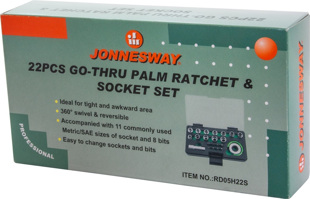 Jonnesway RD05H22S Головки торцевые SPLINE М4-13 с дисковым трещоточным механизмом и аксессуарами в наборе, 22 предмета RD05H22S