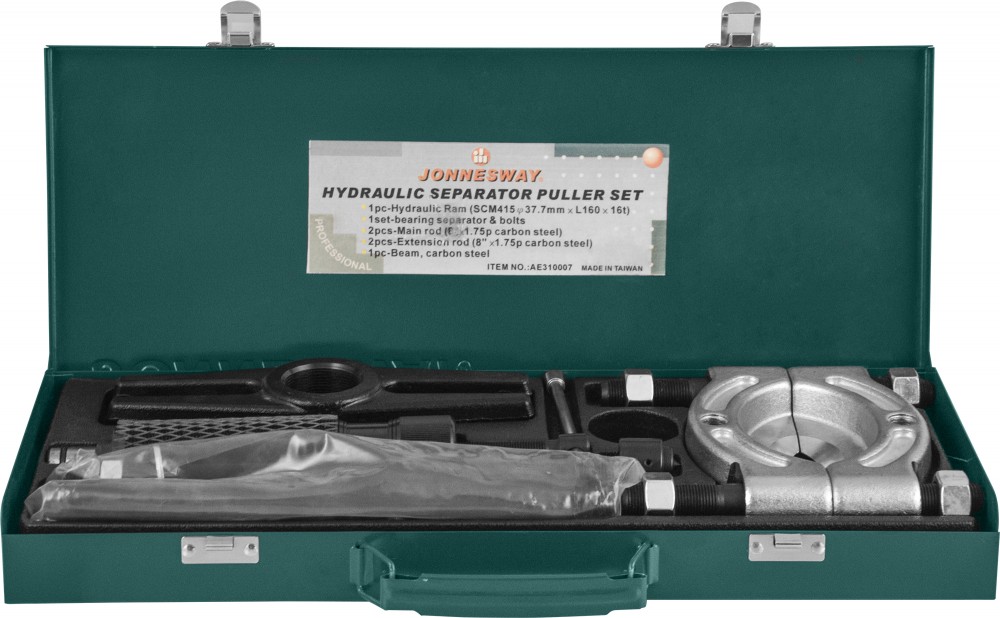 Jonnesway AE310007 Cъемник с сепаратором и гидравлическим цилиндром в наборе, диапазон захватов 75-105 мм, глубина захвата 375 мм, max усилие 10 т. AE310007