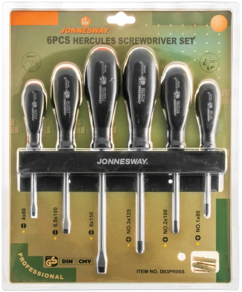 Jonnesway D03PR06S Набор отверток стержневых HERCULES, 6 предметов D03PR06S