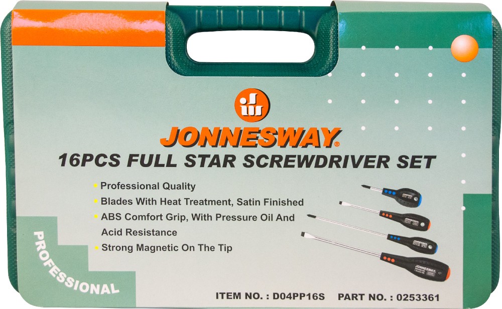 Jonnesway D04PP16S Набор отверток стержневых FULL STAR, 16 предметов D04PP16S