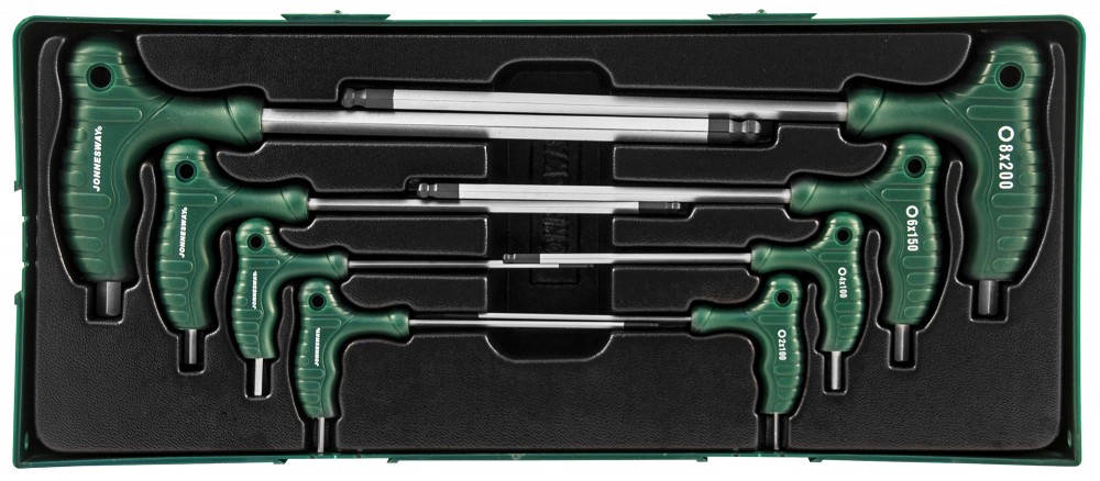 Jonnesway H10MB08SP Комплект угловых шестигранников двусторонних с шаром 2-10мм , 8 предметов (ложемент) H10MB08SP