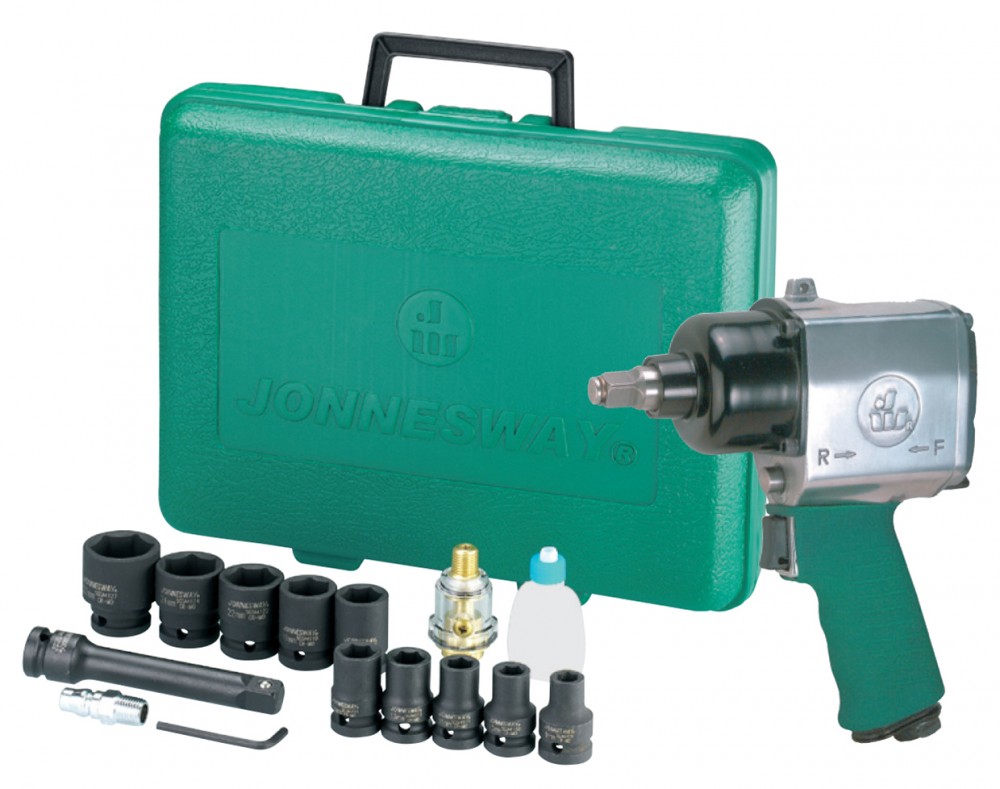Jonnesway JAI-0501K Набор гайковерт пневматический ударный 1/2"DR 7000 об/мин., 610 Нм с аксессуарами, 17 предметов JAI-0501K