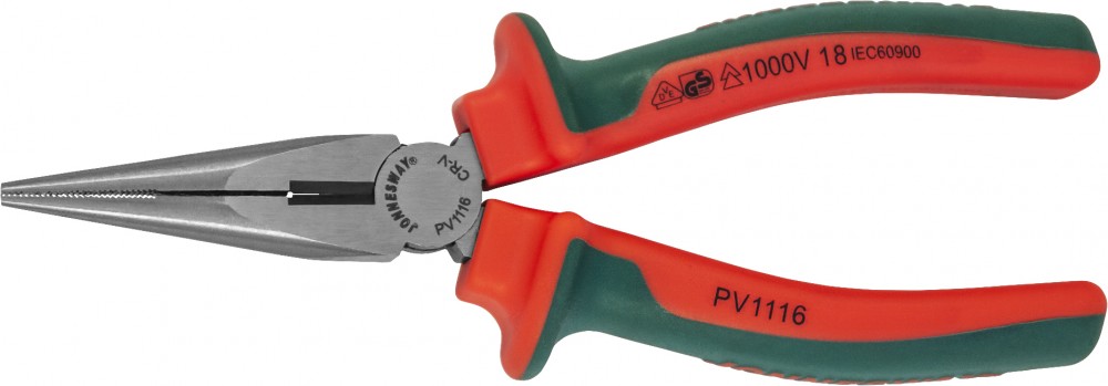 Jonnesway PV1116 Длинногубцы диэлектрические прямые с двухкомпонентными рукоятками, 160 мм PV1116