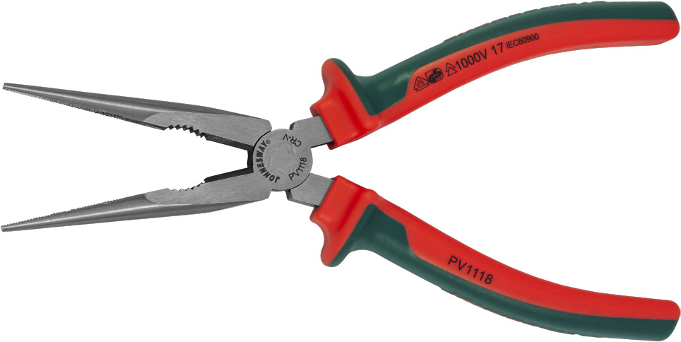 Jonnesway PV1118 Длинногубцы диэлектрические прямые с двухкомпонентными рукоятками, 200 мм PV1118
