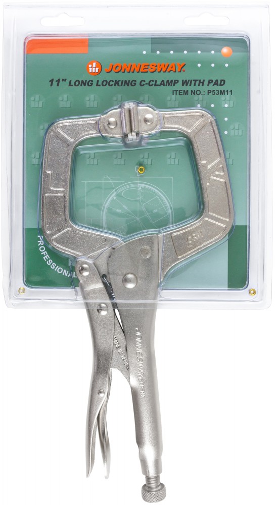 Jonnesway P53M11 Зажим ручной с фиксацией, С-образный захват, 275 мм, 0-90 мм P53M11