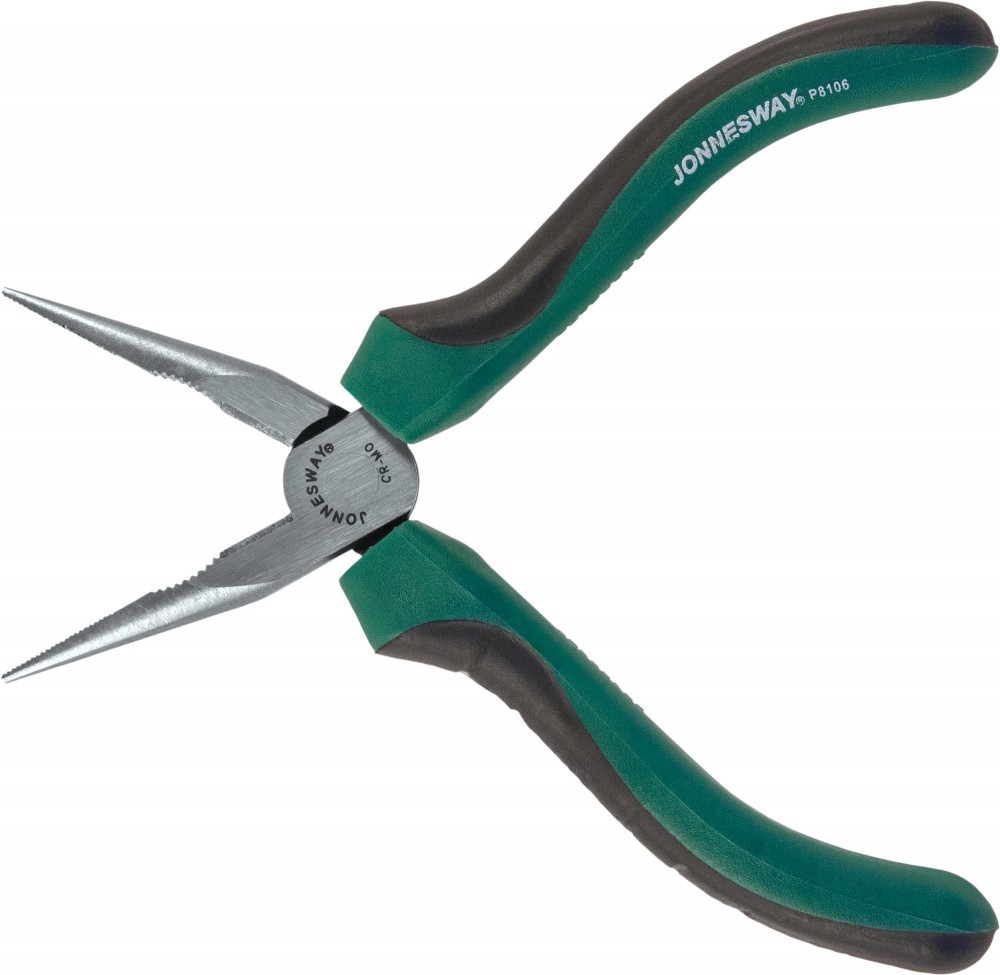Jonnesway P8106 Длинногубцы прямые со скрытой пружиной и двухкомпонентными рукоятками, CrMo, 160 мм P8106
