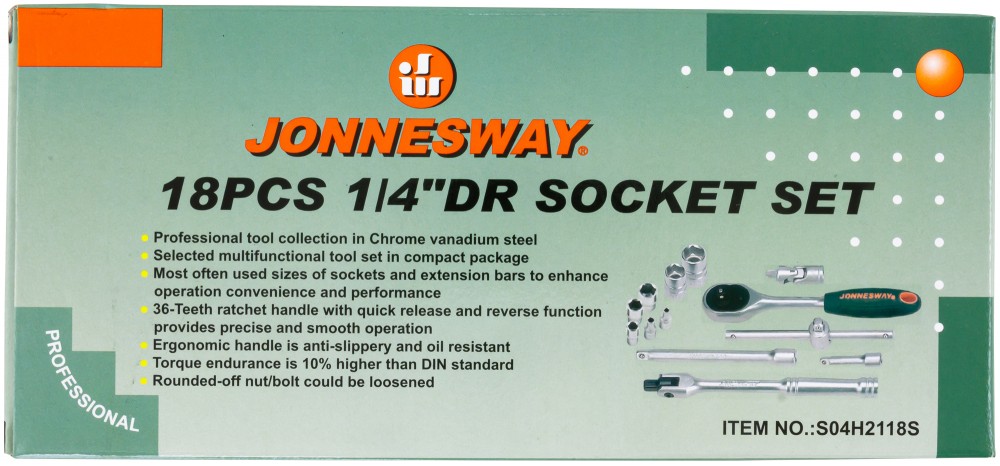 Jonnesway S04H2118S Набор головок торцевых 1/4"DR, 4-13 мм, 18 предметов S04H2118S