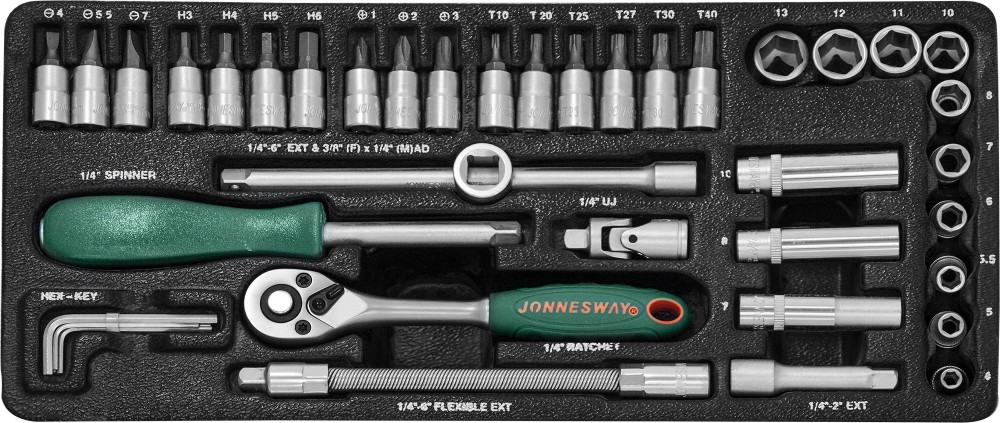 Jonnesway S04H2141S Набор головок торцевых 1/4"DR, 4-13 мм, 41 предмет S04H2141S