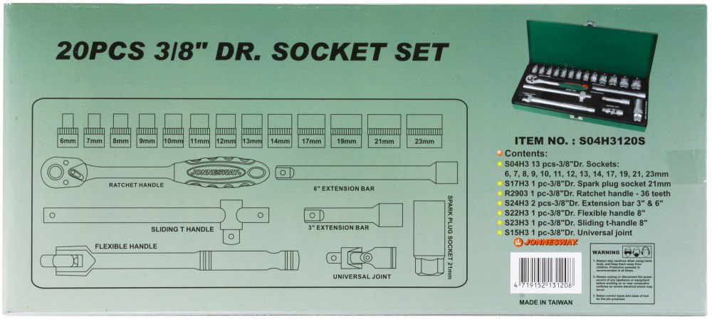 Jonnesway S04H3120S Набор головок торцевых 3/8"DR, 6-23 мм, 20 предметов S04H3120S