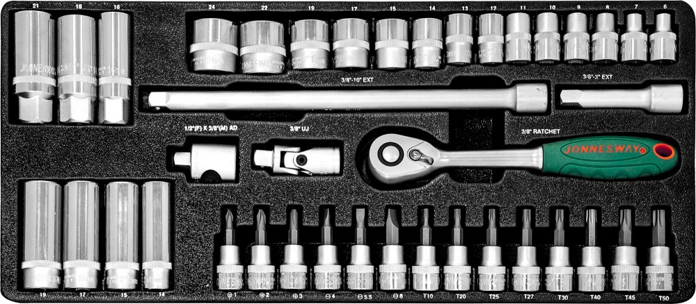 Jonnesway S04H3141S Набор головок торцевых 3/8"DR, 6-24 мм, 41 предмет S04H3141S