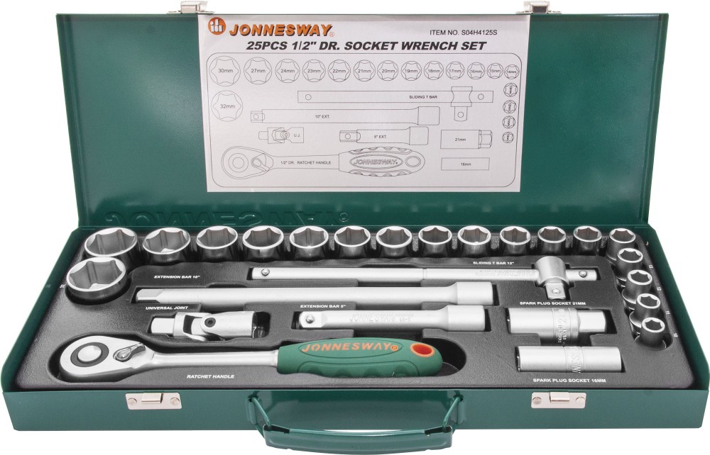 Jonnesway S04H4125S Набор головок торцевых 1/2"DR, 10-32 мм, 25 предметов S04H4125S