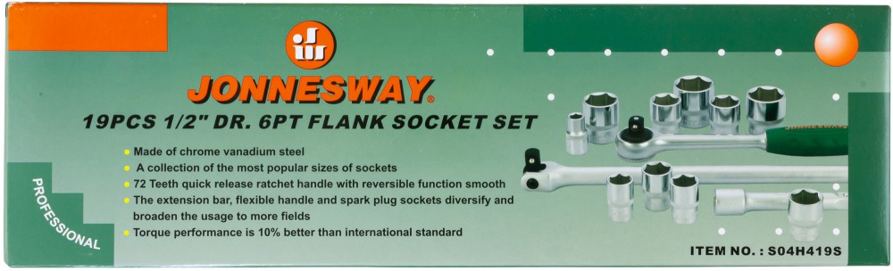 Jonnesway S04H419S Набор головок торцевых 1/2"DR, 11-32 мм, 19 предметов S04H419S