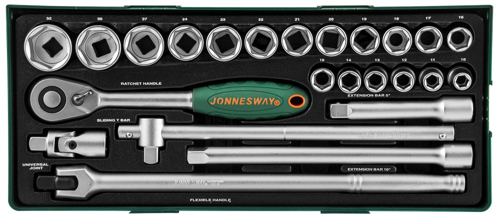 Jonnesway S04H4524SP Набор головок торцевых 1/2"DR в ложементе, 10-32 мм, 24 предмета S04H4524SP