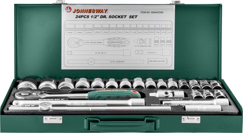 Jonnesway S04H4724S Набор головок торцевых 1/2"DR, 8-34 мм, 24 предмета S04H4724S