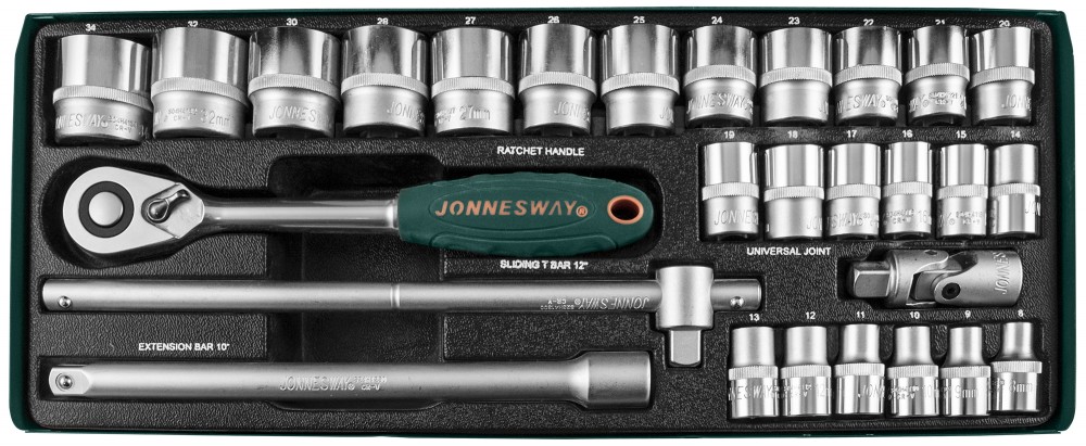 Jonnesway S04H4728S Набор головок торцевых 1/2"DR, 8-34 мм, 28 предметов S04H4728S