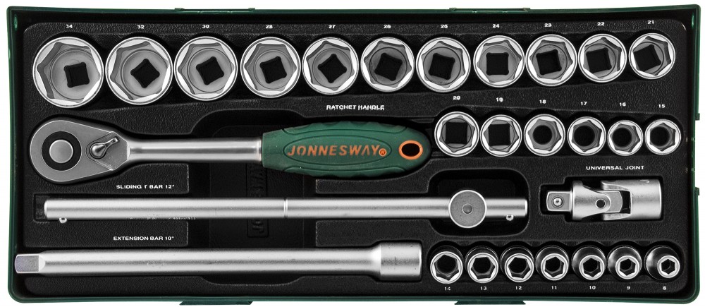 Jonnesway S04H4728SP Набор головок торцевых 1/2"DR в ложементе, 8-34 мм, 28 предметов S04H4728SP