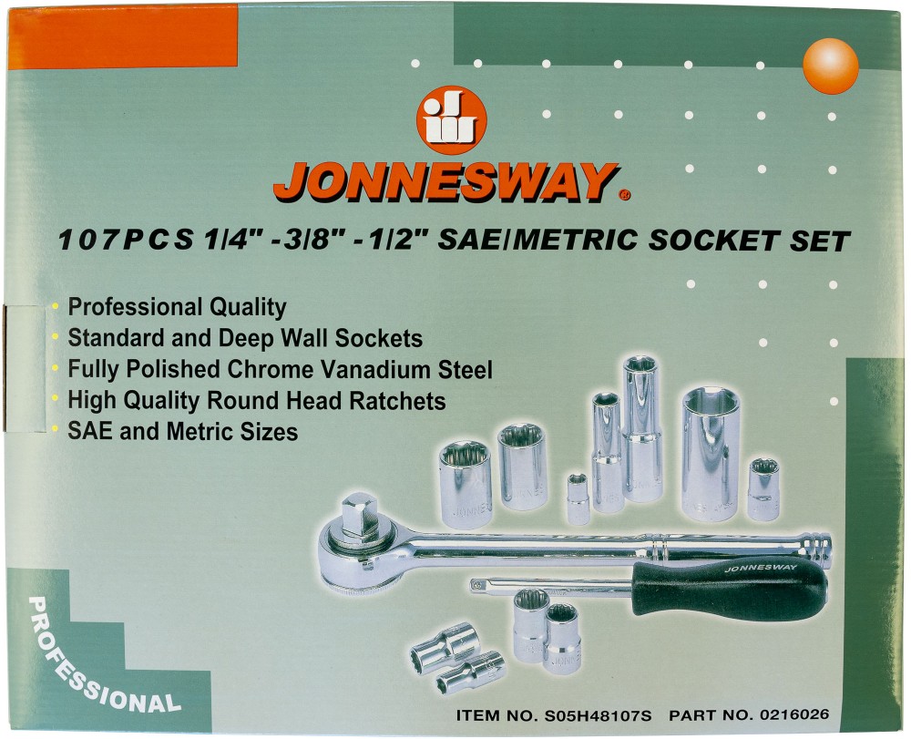 Jonnesway S05H48107S Набор инструмента универсальный 1/4", 3/8" и 1/2"DR, 107 предметов S05H48107S