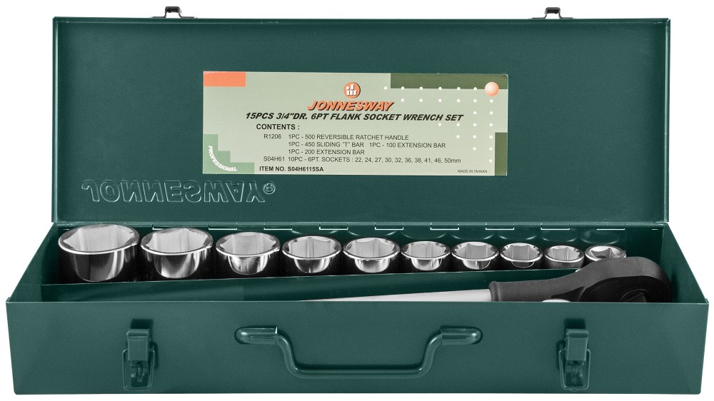 Jonnesway S04H6315SA (S04H6115SA) Набор головок торцевых 3/4"DR, 22-50 мм, 15 предметов S04H6315SA