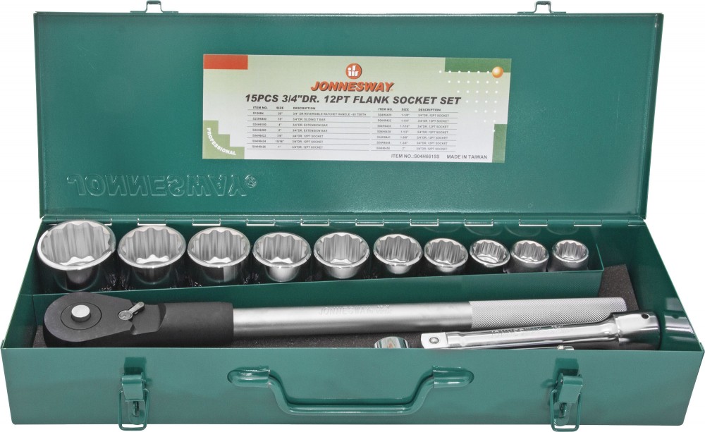 Jonnesway S04H6615S (S04H6415S) Набор головок торцевых дюймовых 3/4"DR, SAE 7/8"--2", 15 предметов S04H6615S