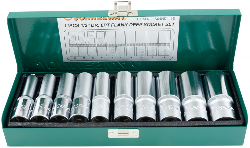 Jonnesway S04HD411S Набор головок торцевых глубоких 1/2"DR, 10-24 мм, 11 предметов S04HD411S