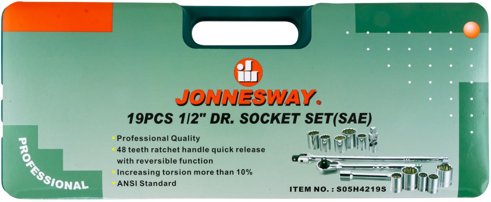 Jonnesway S05H4219S Набор головок торцевых дюймовых 1/2"DR, SAE 3/8"--1-1/4", 19 предметов S05H4219S