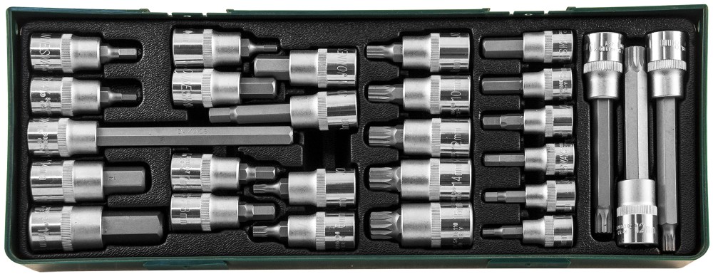 Jonnesway S06H427SP Набор насадок торцевых 3/8" и 1/2"DR с вставками-битами в ложементе, 27 предметов S06H427SP