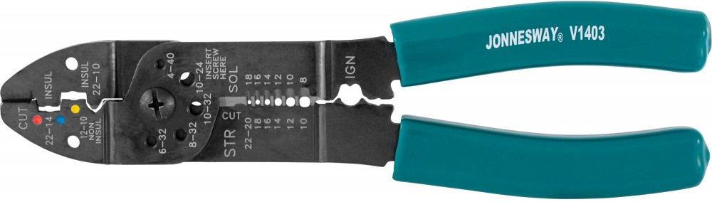 Jonnesway V1403 Клещи многофункциональные для снятия изоляции и обжима наконечников, 220 мм V1403