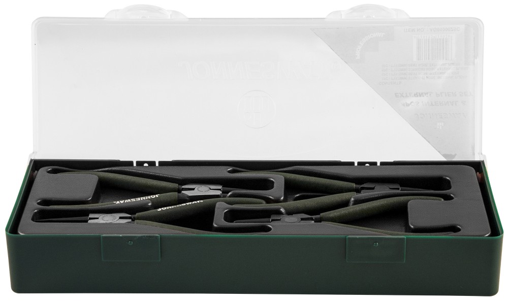 Jonnesway AG010002SC Ложемент с пластиковой крышкой, набор щипцов 7" для стопорных колец, 4 предмета. AG010002SC