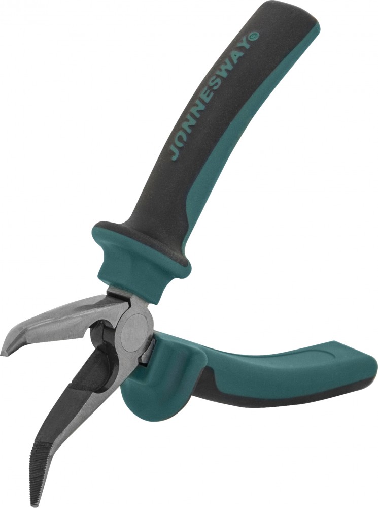 Jonnesway P1218 Длинногубцы изогнутые 45 с двухкомпонентными рукоятками, 200 мм P1218