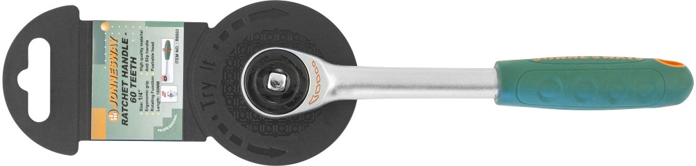 Jonnesway R6602 Рукоятка трещоточная ротационная со сквозным приводом 1/4"DR, 60 зубцов, 180 мм R6602