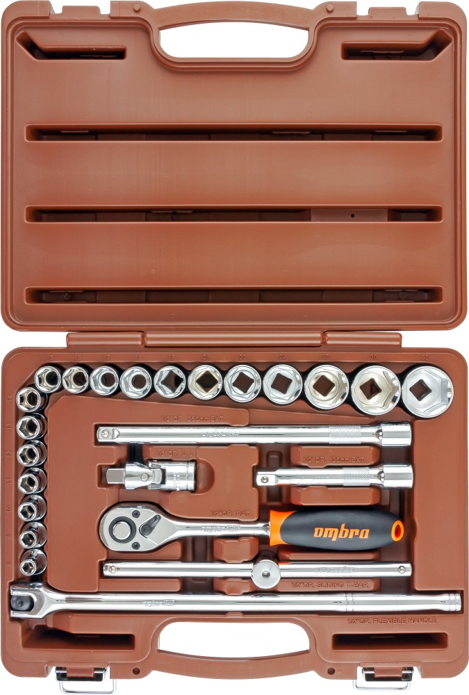 Ombra 911224 Набор головок торцевых с аксессуарами 1/2"DR, 8-32 мм, 24 предмета 911224