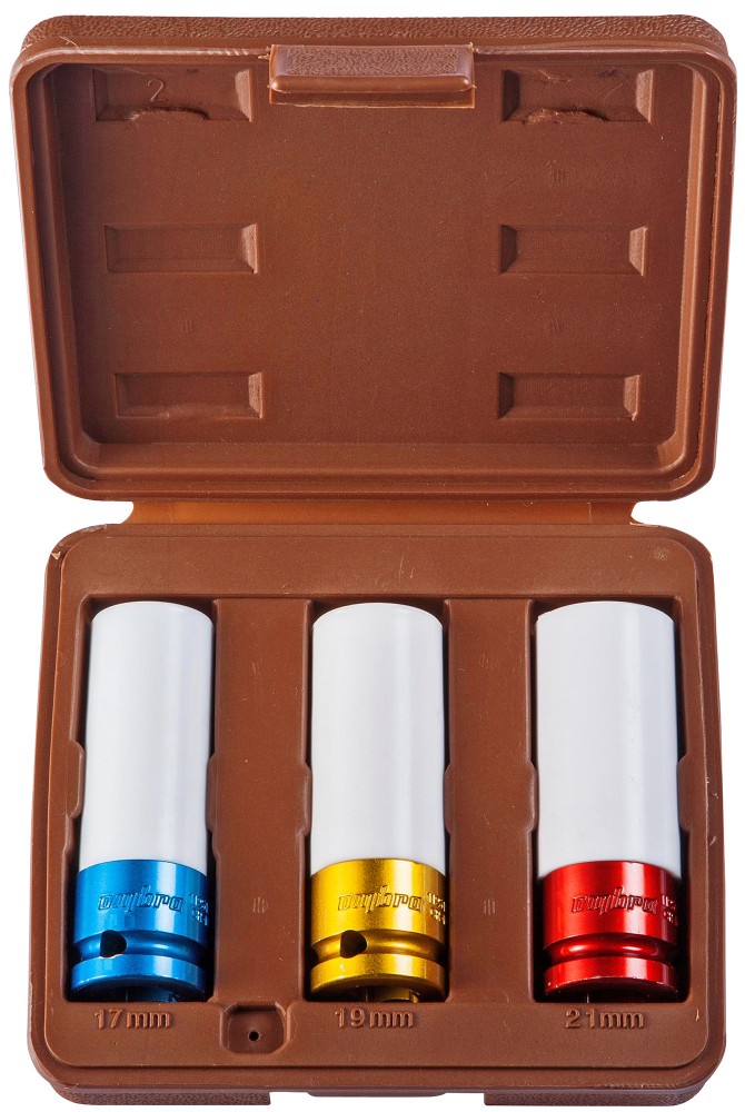 Ombra 912503 Набор головок торцевых глубоких для ударного инструмента 1/2"DR, для лекгосплавных колесных дисков, 17,19,21 мм, 3 предмета 912503