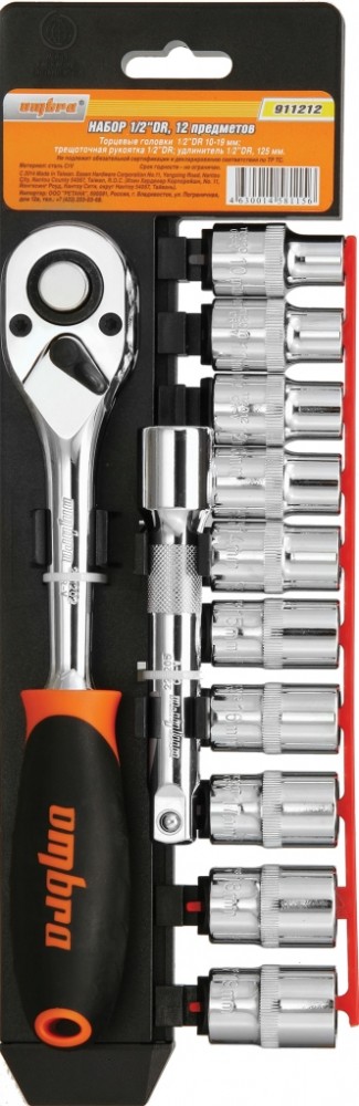 Ombra 911212 Набор головок торцевых с аксессуарами 1/2"DR, 10-19 мм, 12 предметов 911212