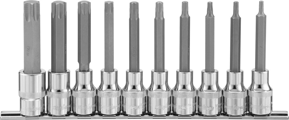 Ombra 921910 Набор насадок торцевых 1/2"DR с вставками-битами TORX® на держателе, T20-T70, 100 мм, 10 предметов 921910