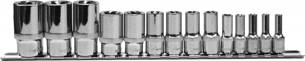 Ombra 910714 Набор головок торцевых глубоких 1/4", 3/8", 1/2"DR на держателе, внешний TORX®, E4-E24, 14 предметов 910714