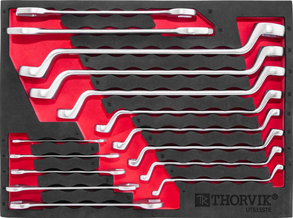 Thorvik UTS15STE Набор ключей рожковых и накидных изогнутых в EVA ложементе 280х375 мм, 15 предметов UTS15STE