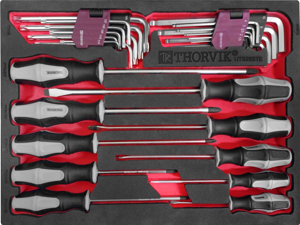 Thorvik UTS28STE Набор отверток и торцевых ключей в EVA ложементе 280х375 мм, 28 предметов UTS28STE