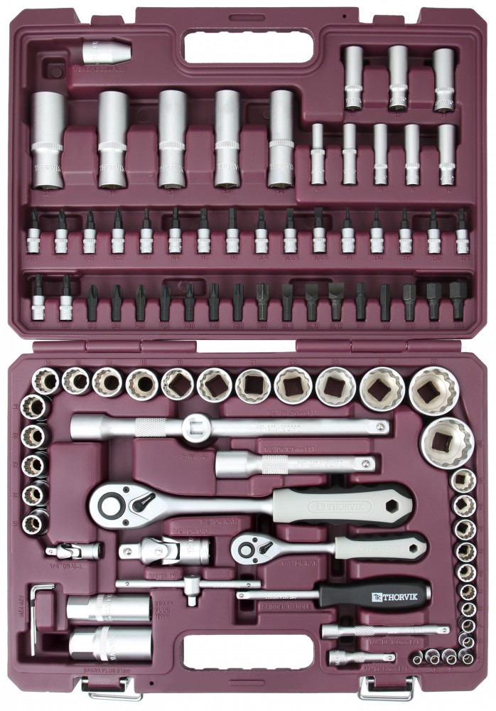 Thorvik TS094/12 Набор инструмента универсальный 1/4", 1/2"DR с головками торцевыми 12-гранными, 94 предмета TS094/12