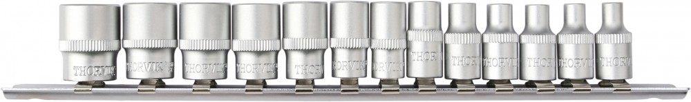 Thorvik S11S1213SM Набор головок торцевых 12-гранных 1/4"DR на держателе, 4-14 мм, 13 предметов S11S1213SM