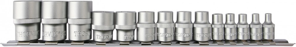 Thorvik S1S1314SM Набор головок торцевых 1/4", 3/8", 1/2"DR на держателе, внешний TORX®, E4-E24, 14 предме S1S1314SM