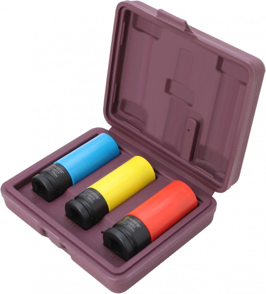 Thorvik S23SW3S Набор головок торцевых ударных глубоких 1/2"DR для лекгосплавных колесных дисков, 17,19,21 мм, 3 предмета S23SW3S