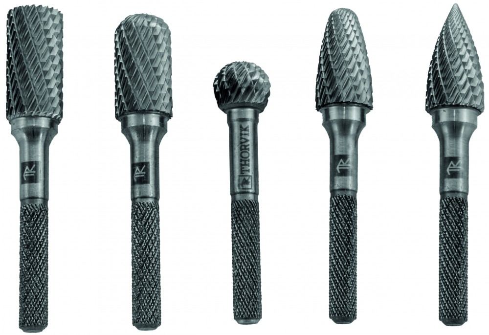 Thorvik TRRB060605-2S Набор борфрез твердосплавных, тип B, C, D, F, G, 6 мм, двойная насечка, в кейсе, 5 предметов TRRB060605-2S