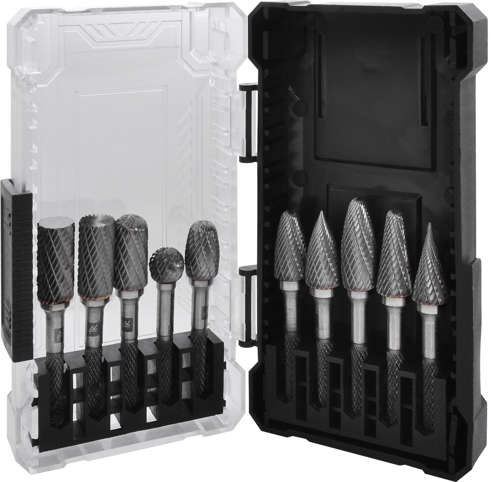 Thorvik TRRB060610-2S Набор борфрез твердосплавных, тип A, B, C, D, E, F, G, H, L, M, 6 мм, двойная насечка, в кейсе, 10 предметов TRRB060610-2S