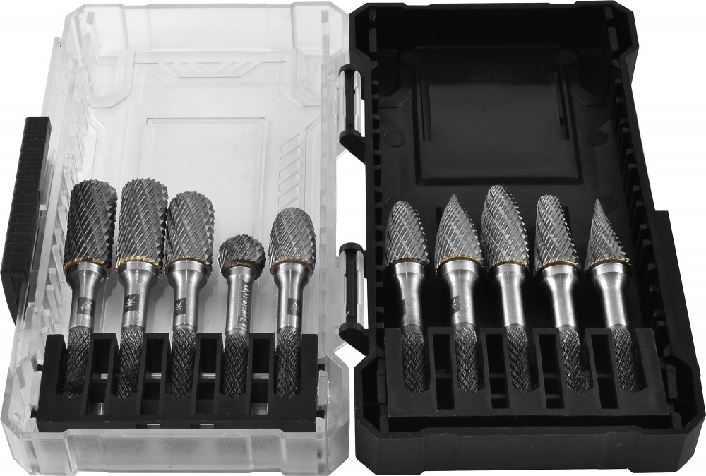 Thorvik TRRB060610-2S Набор борфрез твердосплавных, тип A, B, C, D, E, F, G, H, L, M, 6 мм, двойная насечка, в кейсе, 10 предметов TRRB060610-2S