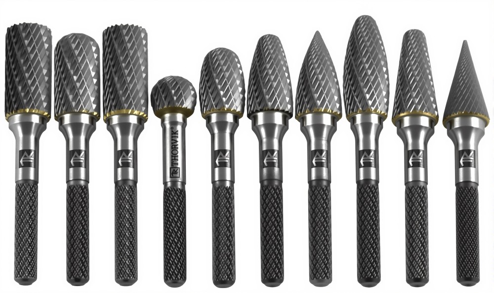 Thorvik TRRB060610-2S Набор борфрез твердосплавных, тип A, B, C, D, E, F, G, H, L, M, 6 мм, двойная насечка, в кейсе, 10 предметов TRRB060610-2S