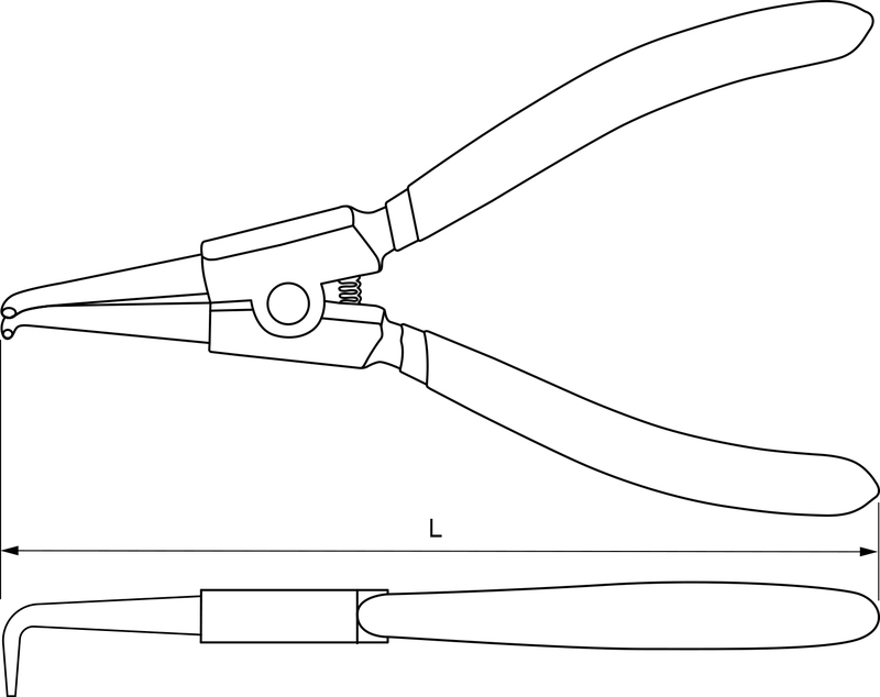 Thorvik ERBP180 Щипцы загнутые 90° для стопорных колец с ПВХ рукоятками, разжим, 180 мм, 10-40 мм ERBP180