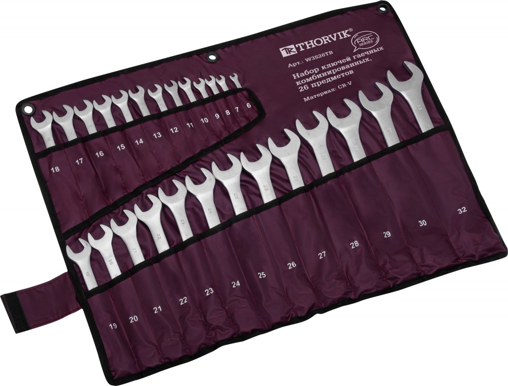 Thorvik W3S26TB Набор ключей гаечных комбинированных серии ARC, 6-32 мм, 26 предметов W3S26TB